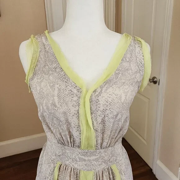 Rebecca Taylor Dress Silk A-Line Sleeveless V-Neck Midi Lined Neutral Size 0 - Picture 2 of 10